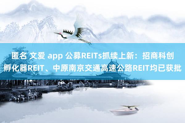 匿名 文爱 app 公募REITs抓续上新：招商科创孵化器REIT、中原南京交通高速公路REIT均已获批