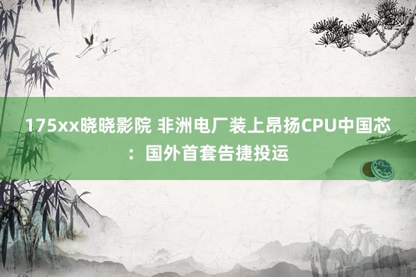 175xx晓晓影院 非洲电厂装上昂扬CPU中国芯：国外首套告捷投运