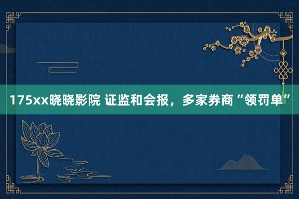 175xx晓晓影院 证监和会报，多家券商“领罚单”