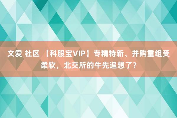 文爱 社区 【科股宝VIP】专精特新、并购重组受柔软，北交所的牛先追想了？