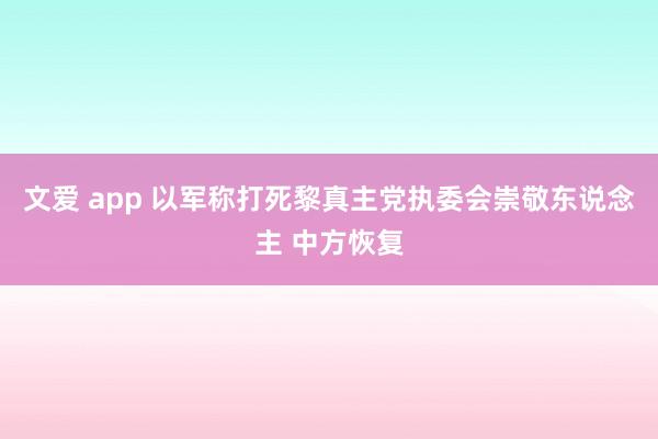 文爱 app 以军称打死黎真主党执委会崇敬东说念主 中方恢复