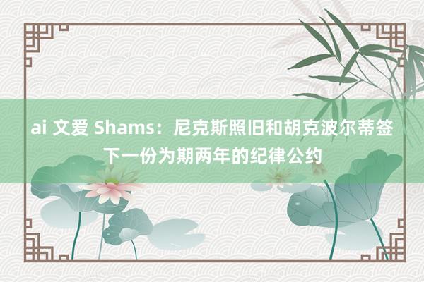 ai 文爱 Shams：尼克斯照旧和胡克波尔蒂签下一份为期两年的纪律公约