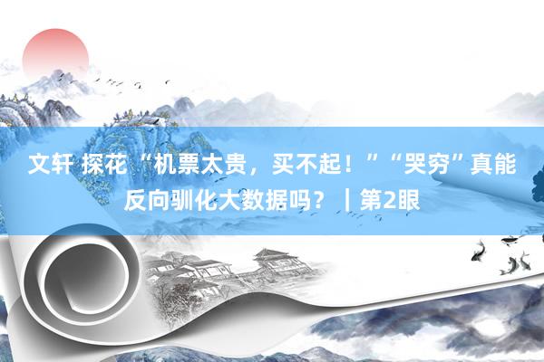 文轩 探花 “机票太贵，买不起！”“哭穷”真能反向驯化大数据吗？｜第2眼