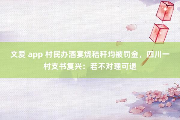 文爱 app 村民办酒宴烧秸秆均被罚金，四川一村支书复兴：若不对理可退